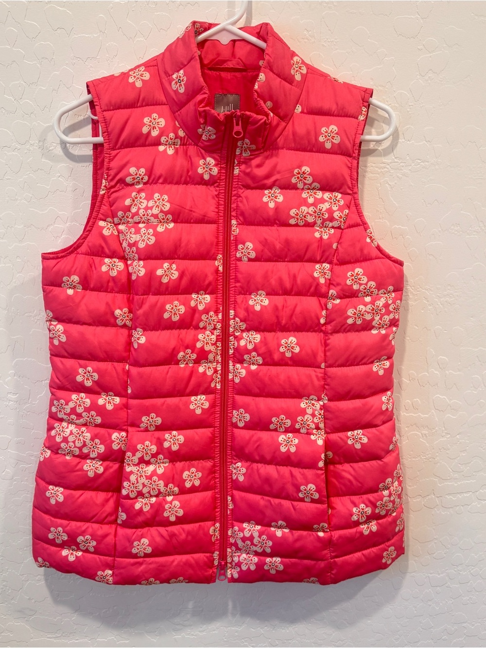 J. Jill Pink Floral Quilted Puffer Vest Womens XS Colorful Bright